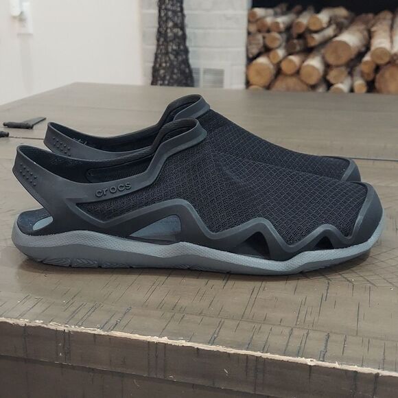 Crocs Swiftwater Sz 8 Mesh Wave Sandal Slate Gray Black Men’s Water Shoes - Picture 3 of 9